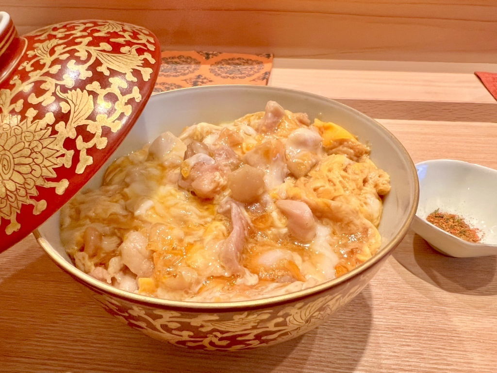 Traditional Japanese donburi with chicken and egg