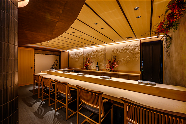 Elegant sushi bar interior with minimalist wooden design