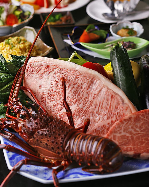 Exquisite seafood and steak platter at gourmet restaurant