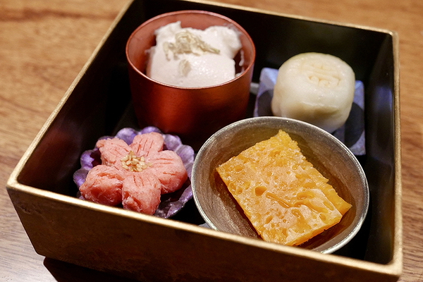Elegant Japanese dessert assortment in a stylish presentation box