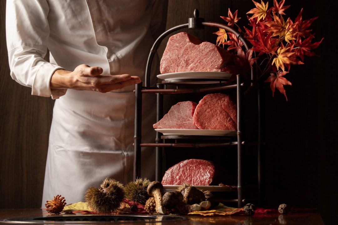 A selection of wagyu beef cuts at Yakiniku Ushi Jirushi Ginza.