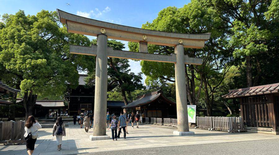 The stone torii gate of Meiji Shrine.