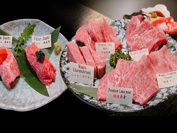Exquisite Wagyu and sushi selection at a fine dining restaurant