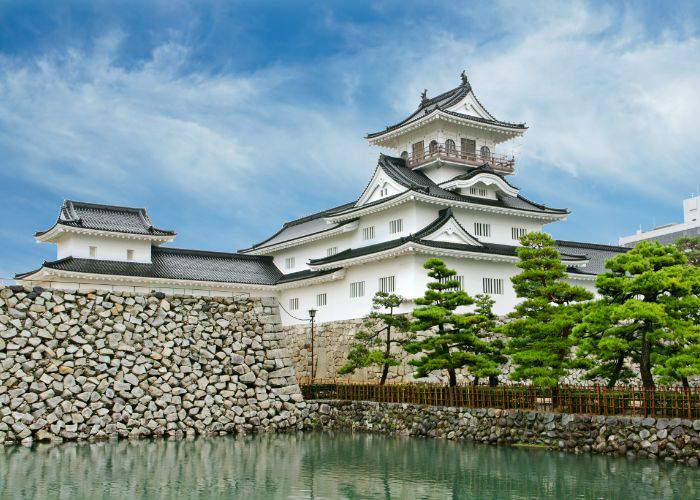 Looking up at the iconic sights of Toyama Castle Park.