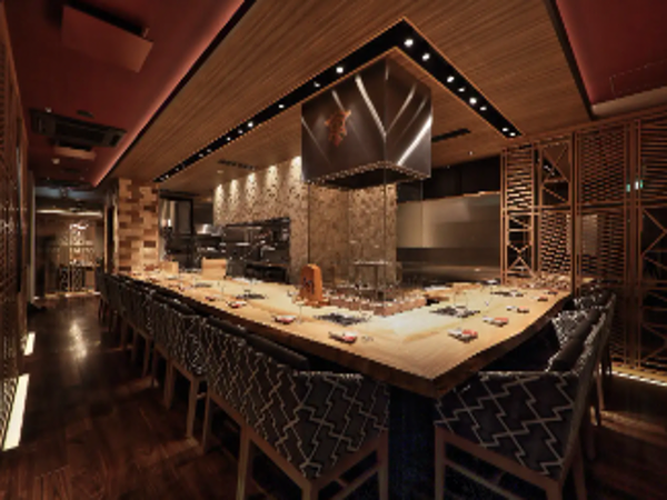 Elegant dining setup in modern restaurant with wooden decor