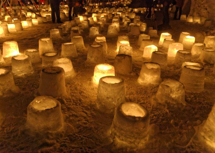 The glowing snow candles of the Jozankei Onsen Snow Light Path.