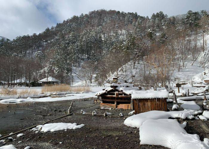 The unique landscape of Yunodaira Marsh, walking the line between winter wonderland and hot springs.