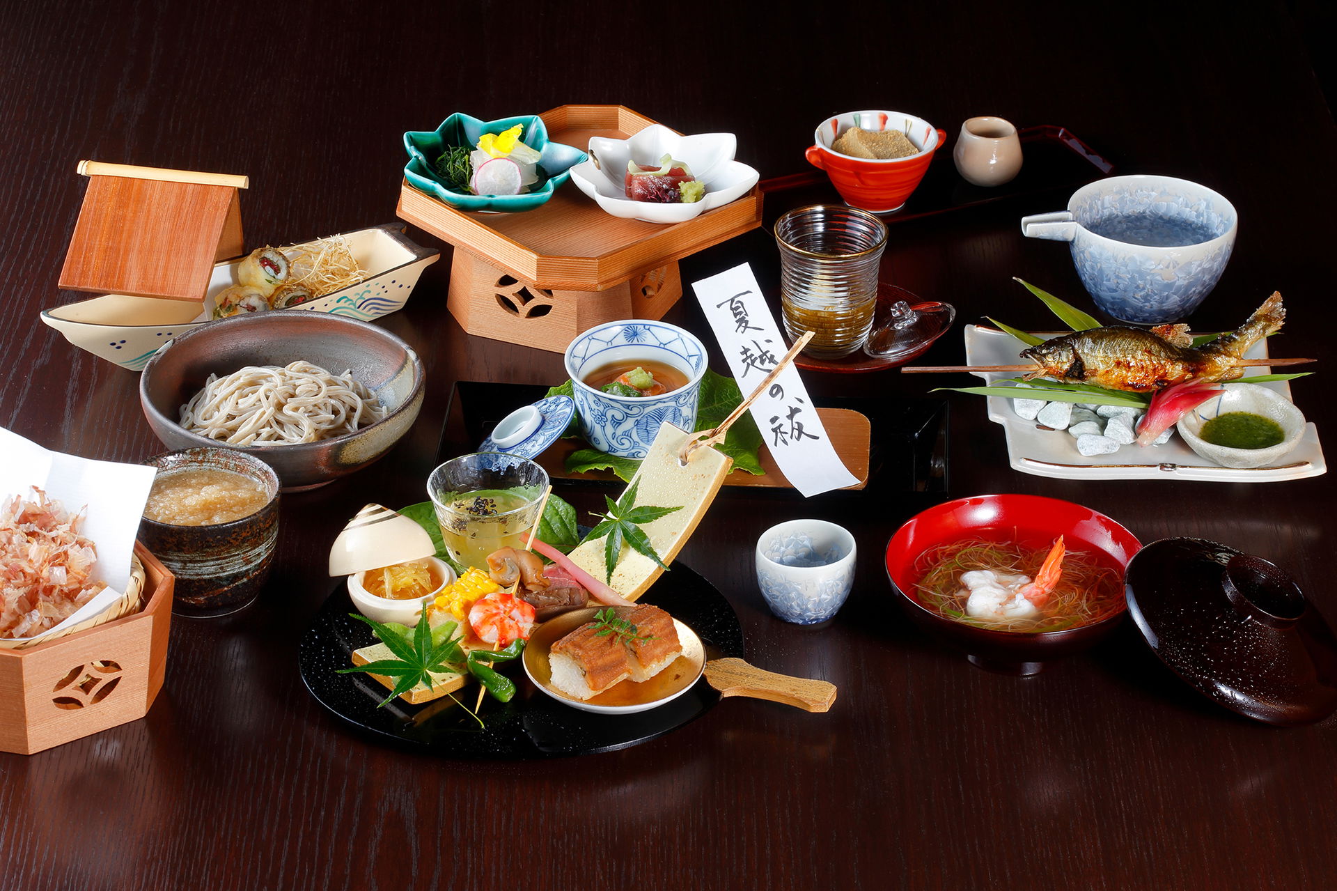 Traditional Japanese kaiseki course with diverse seasonal dishes