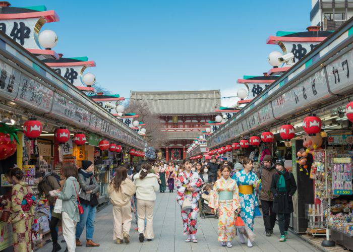 Nakamise Street, filled with shoppers on the hunt for souvenirs in Asakusa.