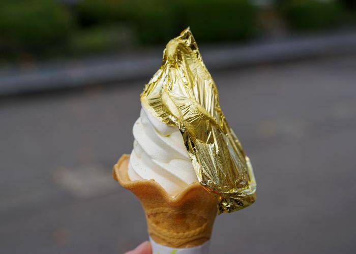 Vanilla ice cream with a coating of edible gold leaf, a famous addition of Kanazawa.