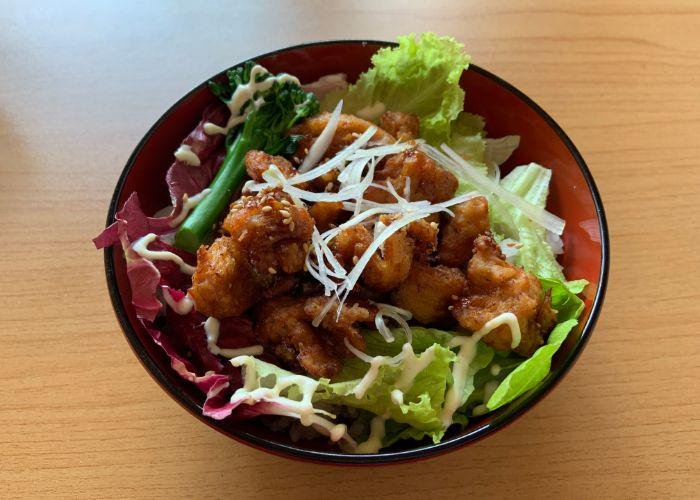 A bowl of vegan karaage fried "chicken" from Onwa, a vegan restaurant in Nara