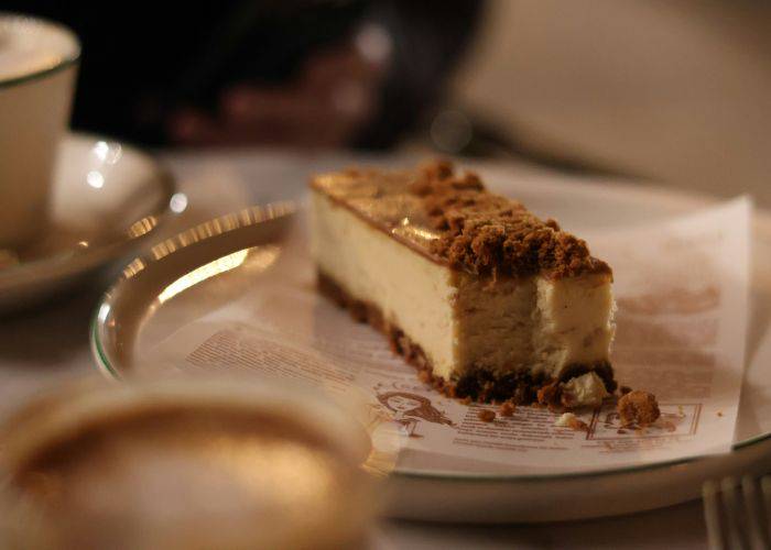 A lotus biscoff cheesecake at a cafe.