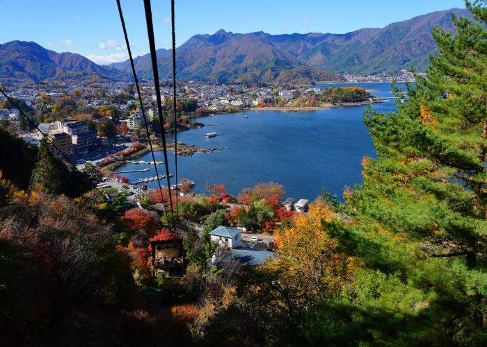 The views of Mt. Fuji Panorama Ropeway, looking out over Lake Kawaguchiko.