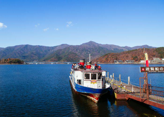 A cruise ship at Lake Kawaguchiko, ready and waiting for more passengers.