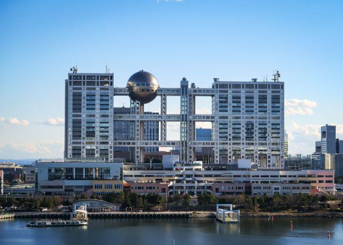 The unique architecture of the Fuji Broadcasting Center in Odaiba.