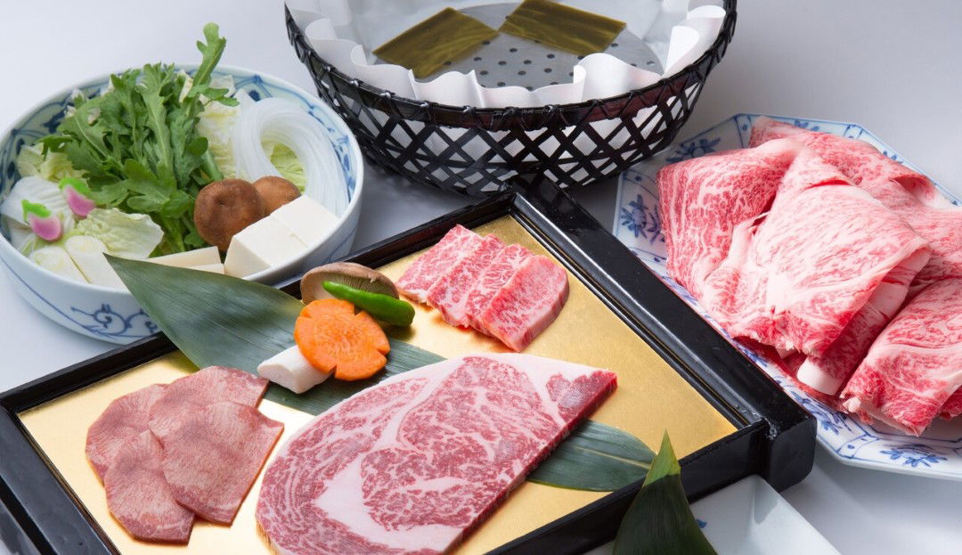 Exquisite course menu with Wagyu beef and fresh vegetables