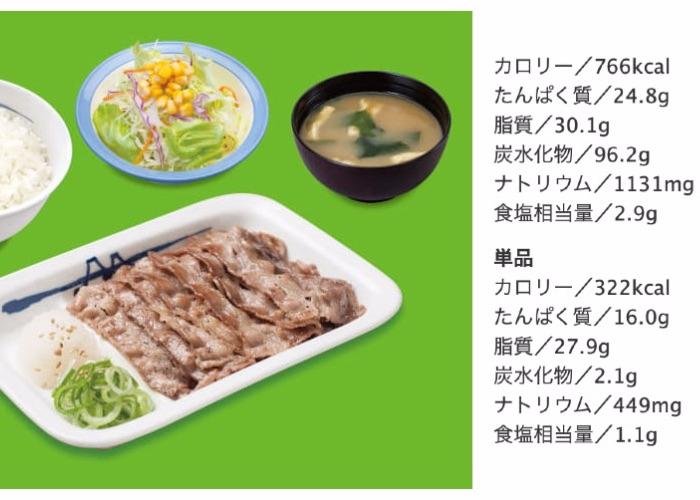 Matsuya beef bowl with nutritional info