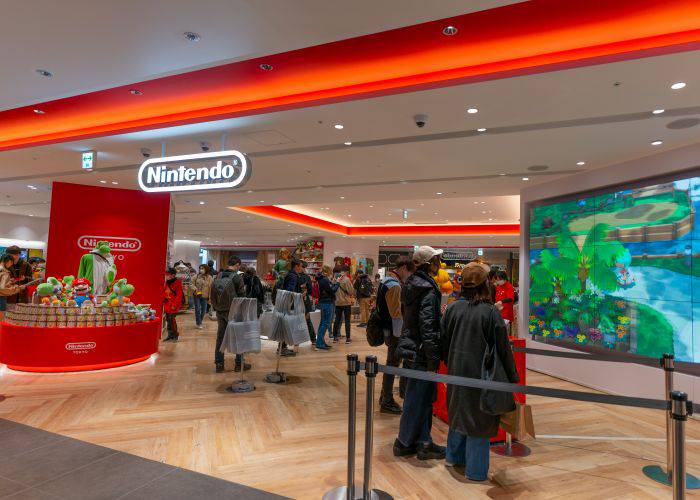 The Nintendo Store at Shibuya Parco, filled with people.