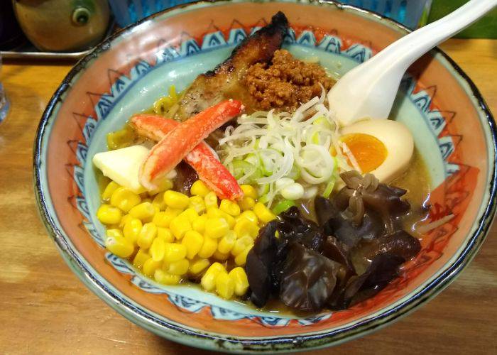 Bowl of Teshikaga Ramen's miso ramen with snow crab meat