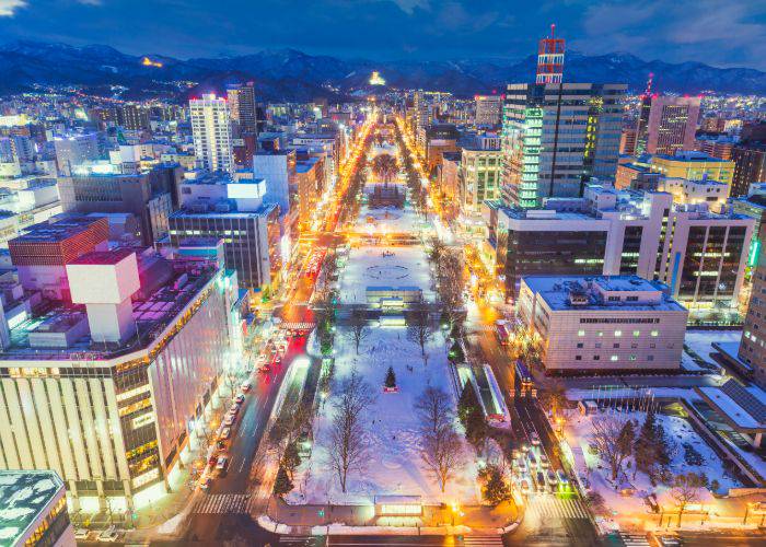 A winter view from Sapporo TV Tower overlooking Odori Park