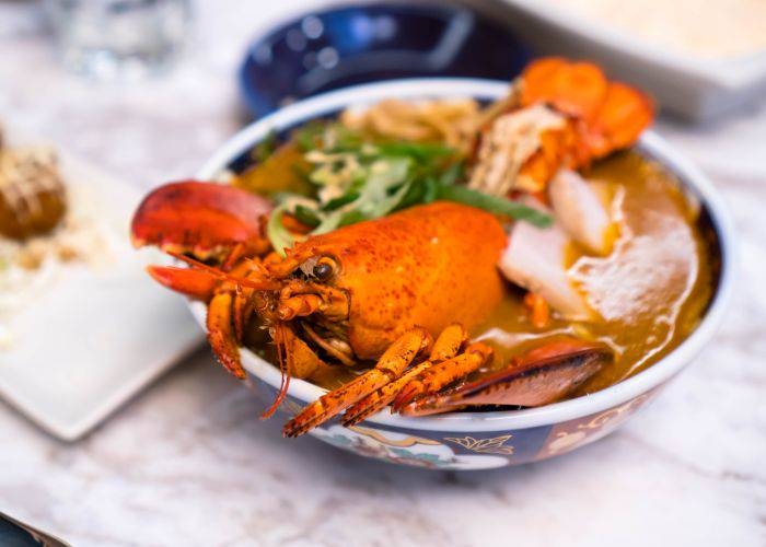 An extravagant whole lobster ramen, as might be served at Ebimaru Ramen.