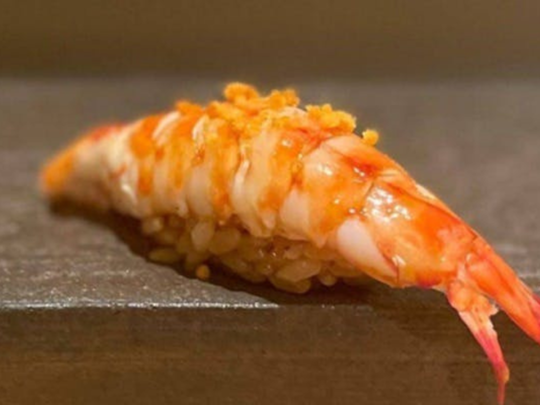 A meaty topping of prawn atop nigiri sushi at Sushi Akagi.