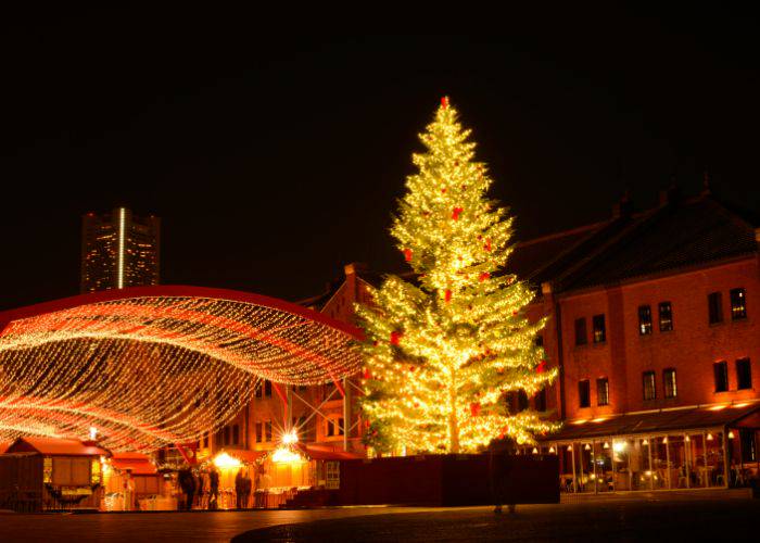 A gigantic illuminated tree at the Yokohama Christmas Market.