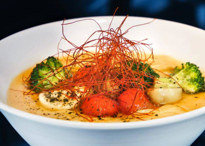 The Vegan Miso Ramen UZU served at Toyosu's teamlab's Borderless art museum.