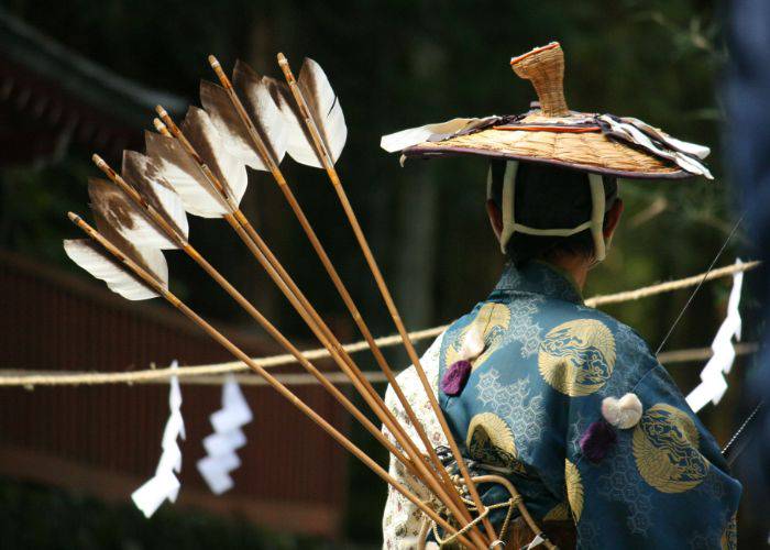 A striking image of a Japanese archer on horseback.