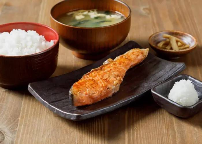 Traditional Japanese breakfast with grilled fish, rice and miso soup from Shinpachi Shokudo Shinjuku