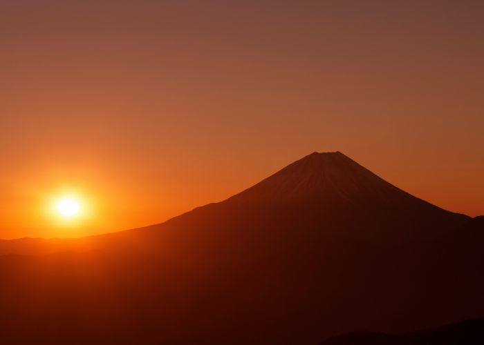 Mt. Fuji at sunrise, as seen from Mt. Takao, Tokyo.