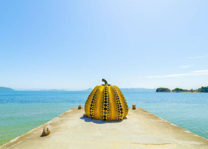 The famous Yayoi Kusama of Naoshima, Japan, designed as part of the Setouchi Triennale.