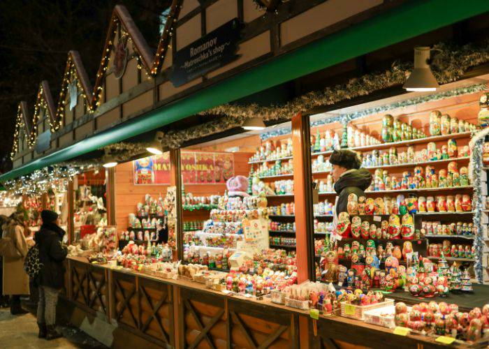 A cheerful Christmas market in Osaka, Japan.