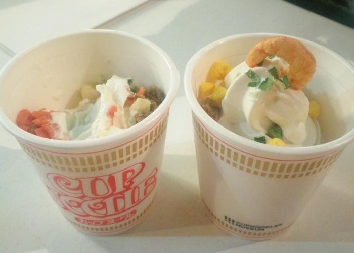 Two cups of Cup Noodles soft serve ice cream from the Yokohama Cup Noodles Museum