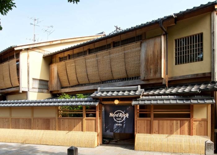 Exterior of the Hard Rock Cafe in Kyoto, traditional wooden Japanese design