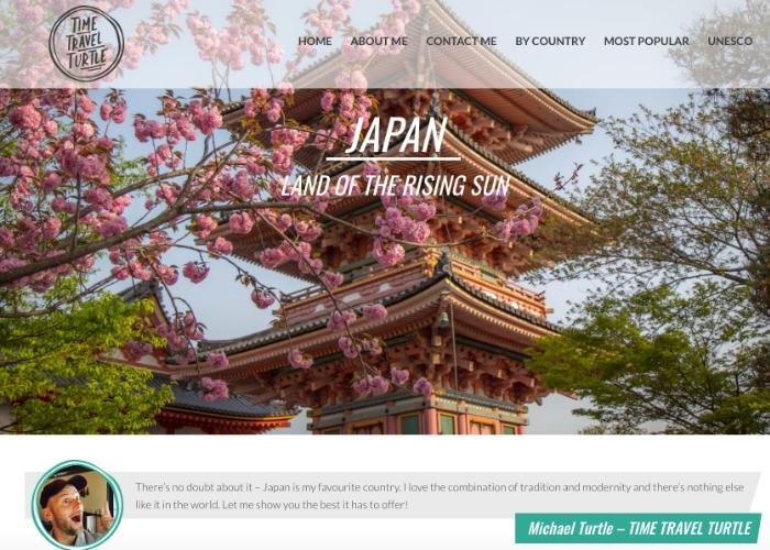 Time Travel Turtle homepage featuring Japan travel