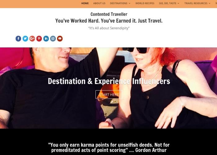 Homepage for Australian blog, Contented Traveller