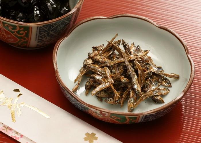 Gomame, small dried sardines, in a beautiful Japanese bowl