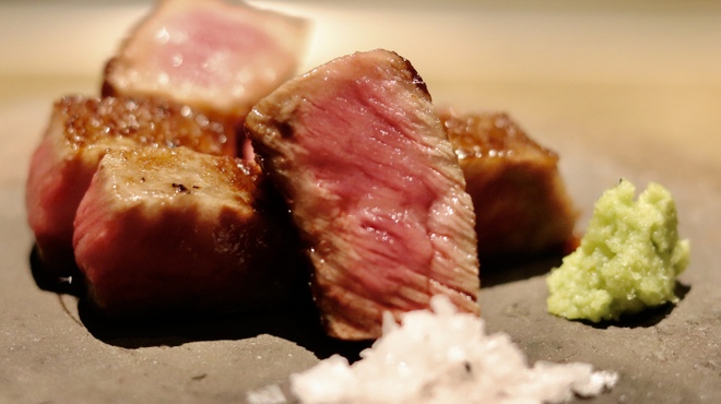 Gourmet course menu featuring succulent Wagyu beef steak