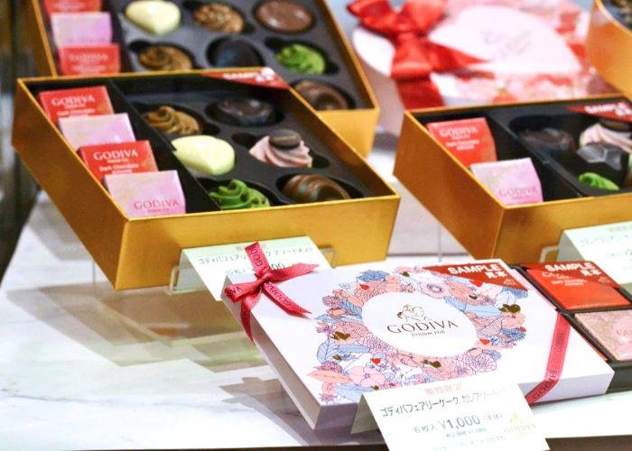 A display of Godiva chocolate boxes in Japan, for Valentine's day