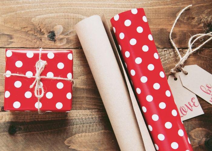 Valentine's day polka-dotted red and white gift wrapping