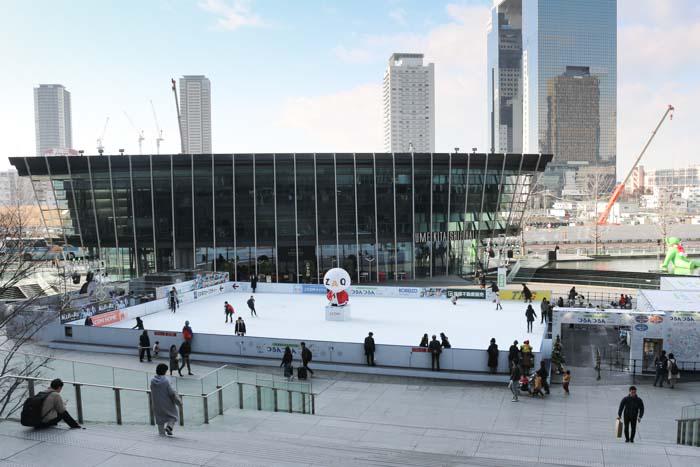 View from East Exit of Osaka-Station with a temporary ice-skating field