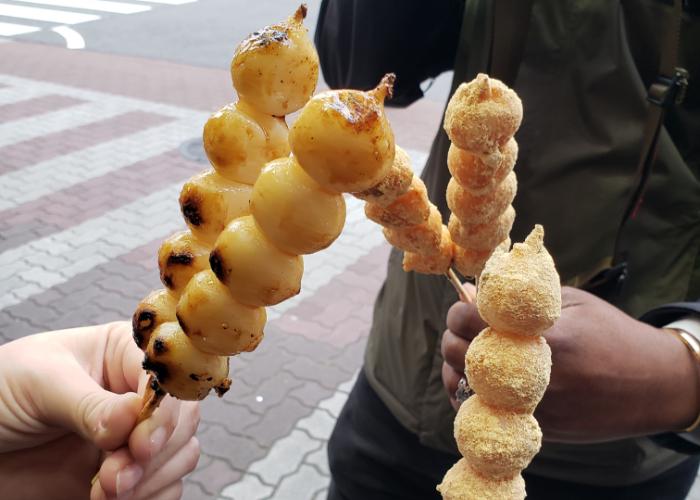 Kinako and mitarashi dango, Osu Kannon Shopping street foods