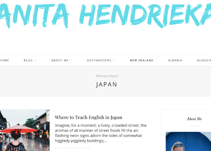 Anita Hendereika Japan blog home page