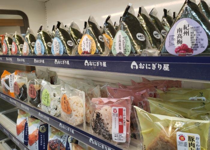 Shelves of onigiri at the konbini