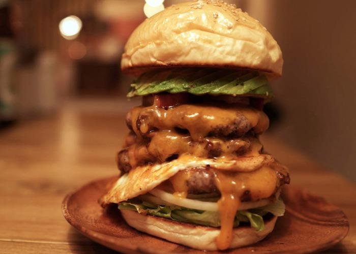 Beautifully lit glossy burger from Chatty Chatty in Tokyo