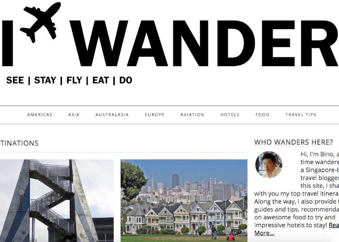 I Wander homepage, a blog run by a Singapore-based bloggers