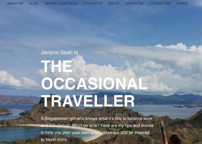 Screenshot of The Occasional Traveller homepage with a backdrop of the beach