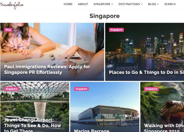 Traveler Folio Homepage featuring articles about immigration and things to do at Jewel Changi Airport