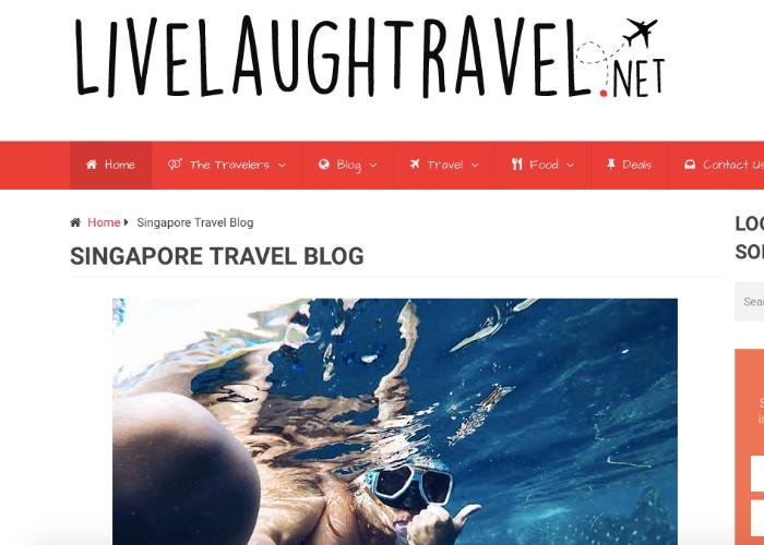 Homepage for Singaporean travel blog, Live Laugh Travel